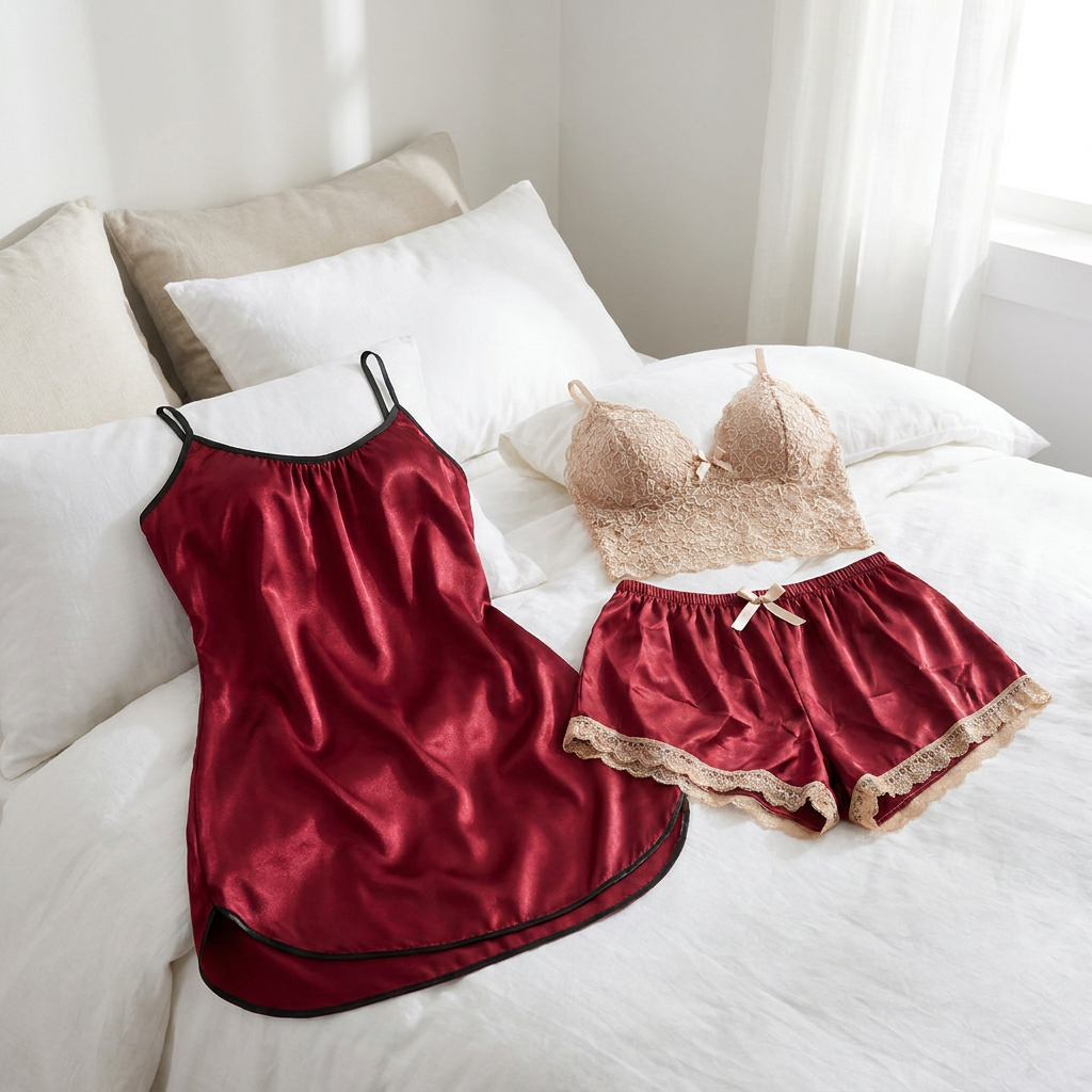 Pack Queen 3 Pièces — Ensemble Luxueux en Satin & Dentelle Soyeuse
